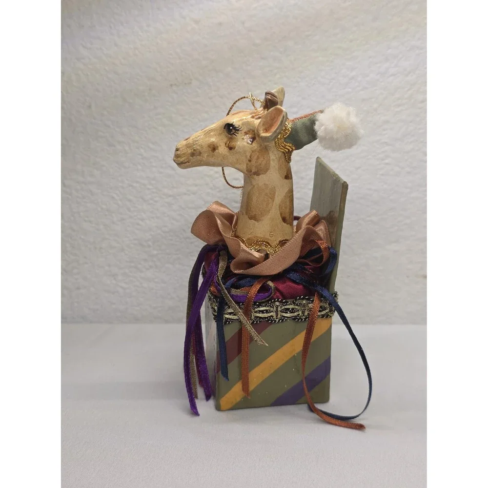 Vintage Katherines Collection Handcrafted Wooden Giraffe Trinket ornament Xmas